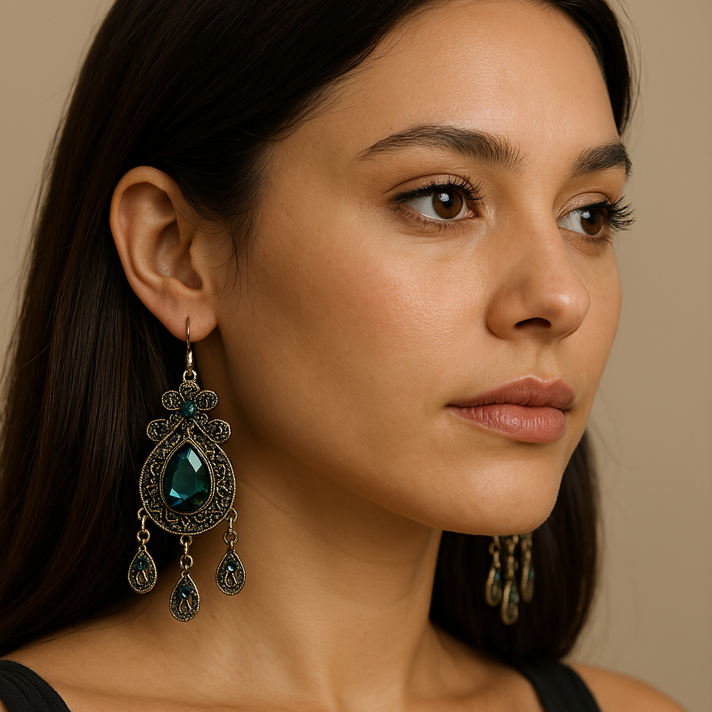 Emerald Teardrop Vintage Dangle Earrings
