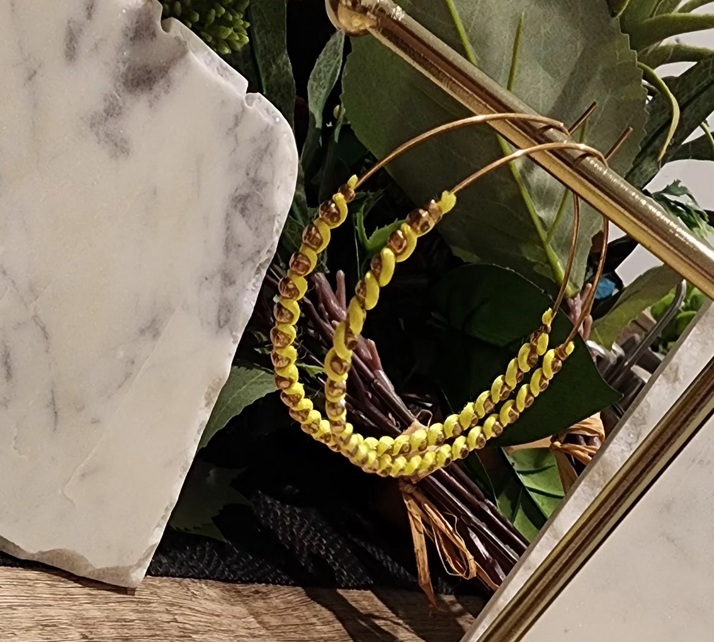 Golden Glow Beaded Hoop Earrings