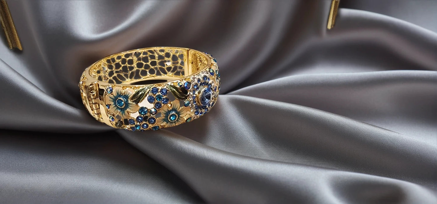 Midnight Bloom Blue Crystal Bangle