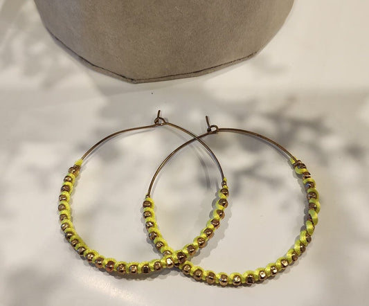Golden Glow Beaded Hoop Earrings